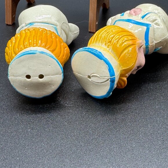 Vintage Salt and Pepper Shakers Sailors Girl Boy Plastic Uniform on Bench Stand - Picture 4 of 6